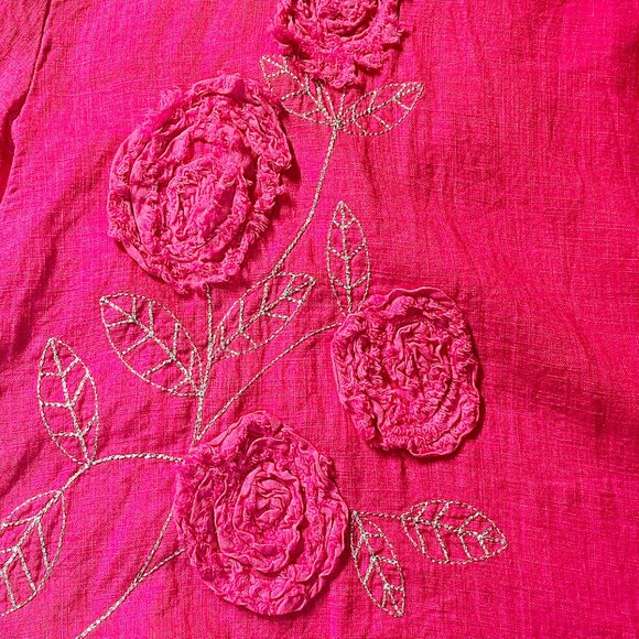 Cristina Vergani Italian Linen Blend w/ Embroidered Rosettes Pink Midi Dress - Picture 6 of 11